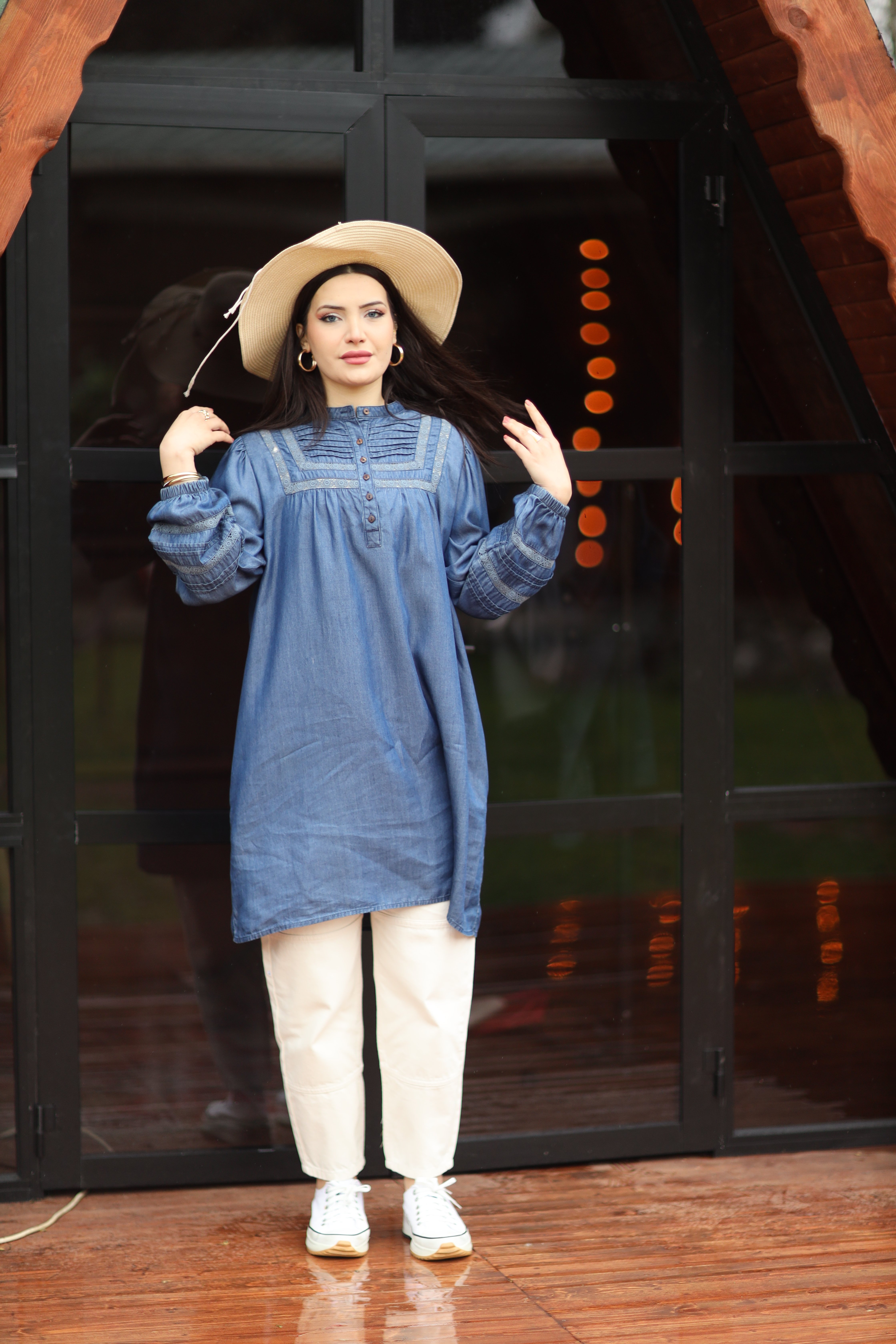 Düğmeli Midi Denim Elbise